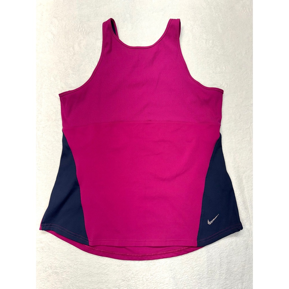 Nike Yoga Dri-FIT Tank Top Womens XL Pink Navy Blue Colorblock Cutout Back